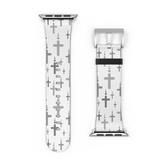 Watch Band for Apple Watch- Silver Crosses/White Faux Leather - Sacred Stylz