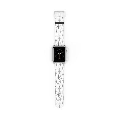 Watch Band for Apple Watch- Silver Crosses/White Faux Leather - Sacred Stylz