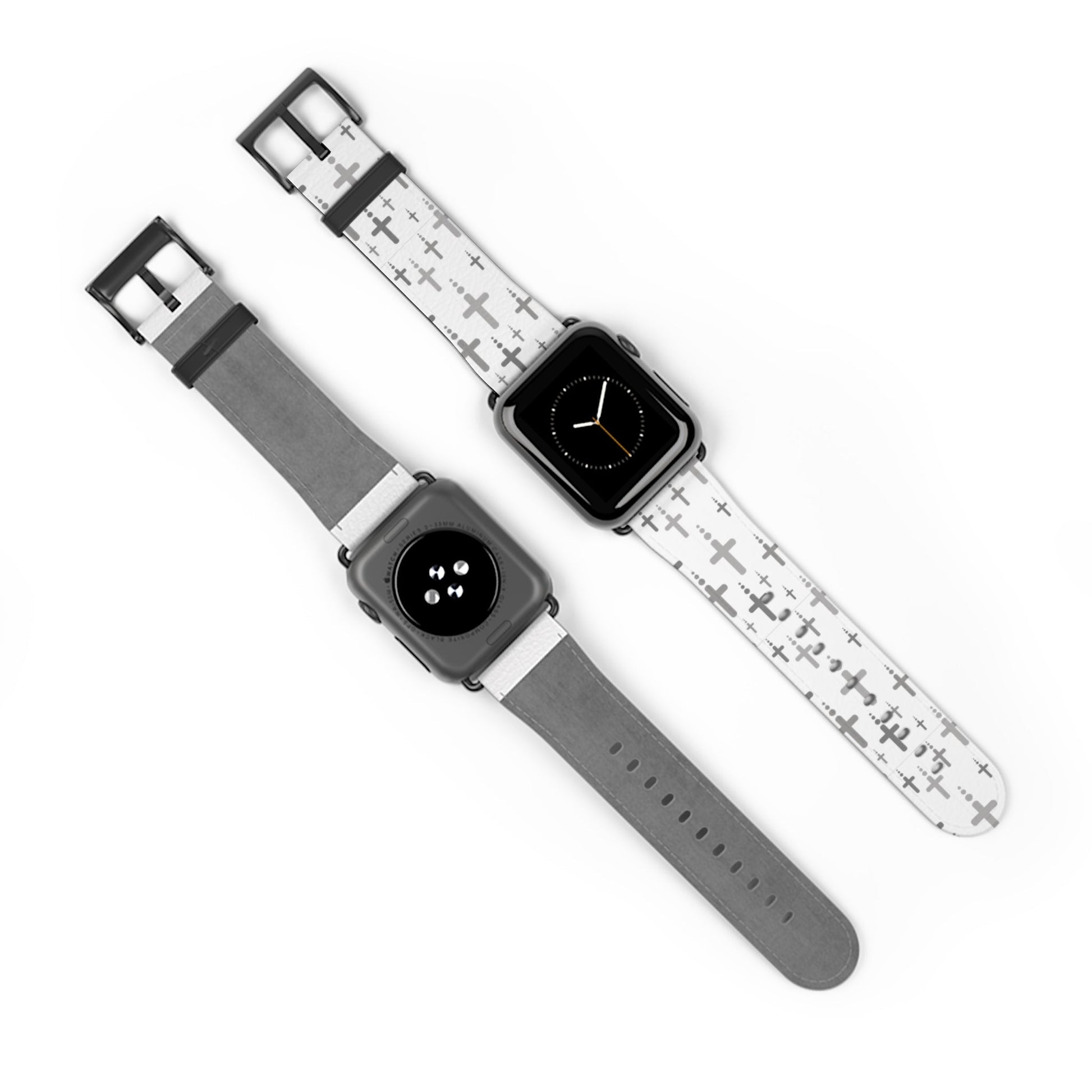 Watch Band for Apple Watch- Silver Crosses/White Faux Leather - Sacred Stylz