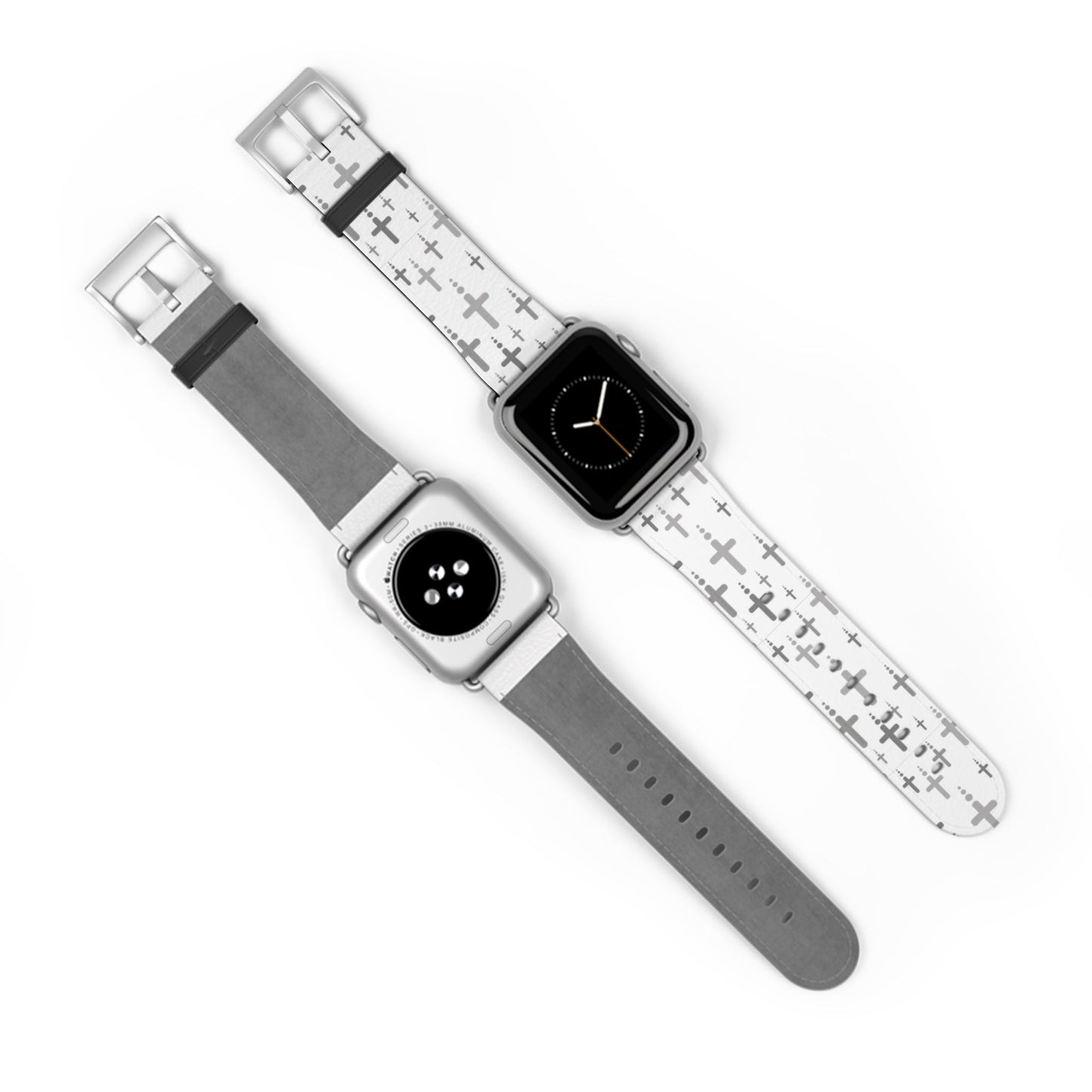 Watch Band for Apple Watch- Silver Crosses/White Faux Leather - Sacred Stylz