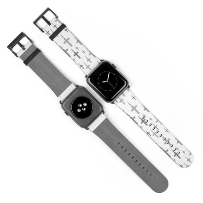 Watch Band for Apple Watch- Silver Crosses/White Faux Leather - Sacred Stylz