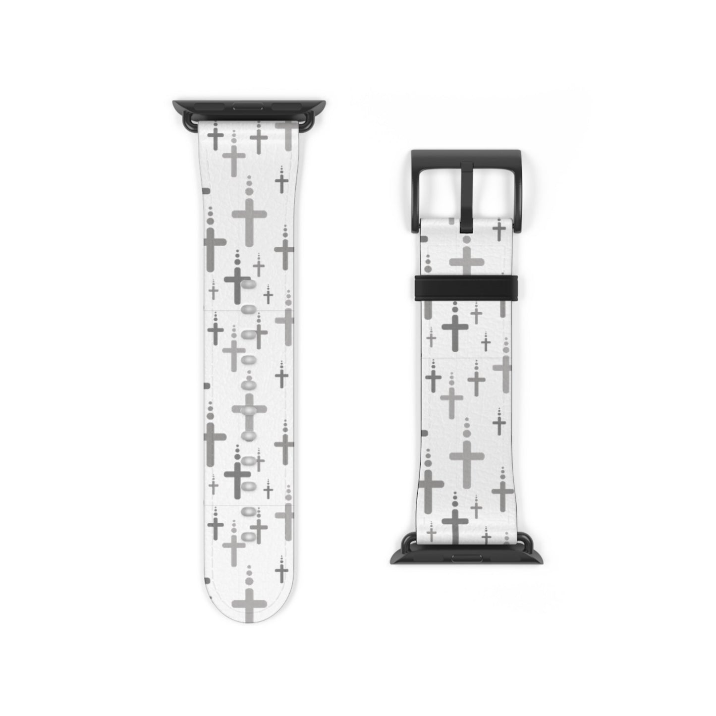 Watch Band for Apple Watch- Silver Crosses/White Faux Leather - Sacred Stylz