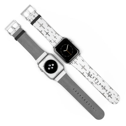 Watch Band for Apple Watch- Silver Crosses/White Faux Leather - Sacred Stylz