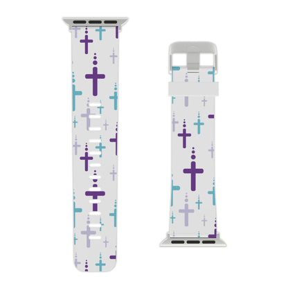 Watch Band for Apple Watch - Turquoise/Purple Crosses - White Thermo Blend - Sacred Stylz