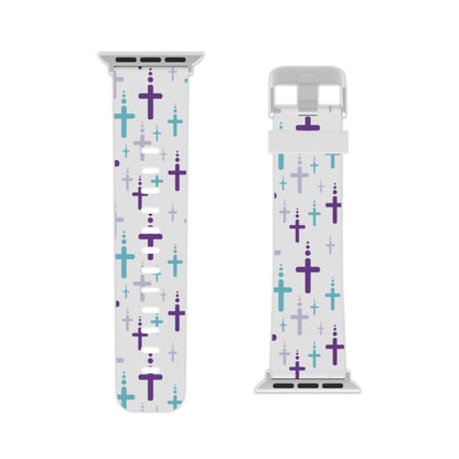 Watch Band for Apple Watch - Turquoise/Purple Crosses - White Thermo Blend - Sacred Stylz