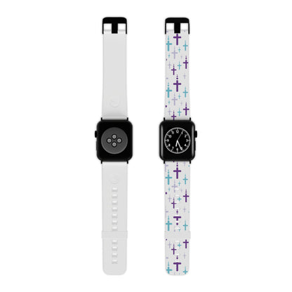 Watch Band for Apple Watch - Turquoise/Purple Crosses - White Thermo Blend - Sacred Stylz