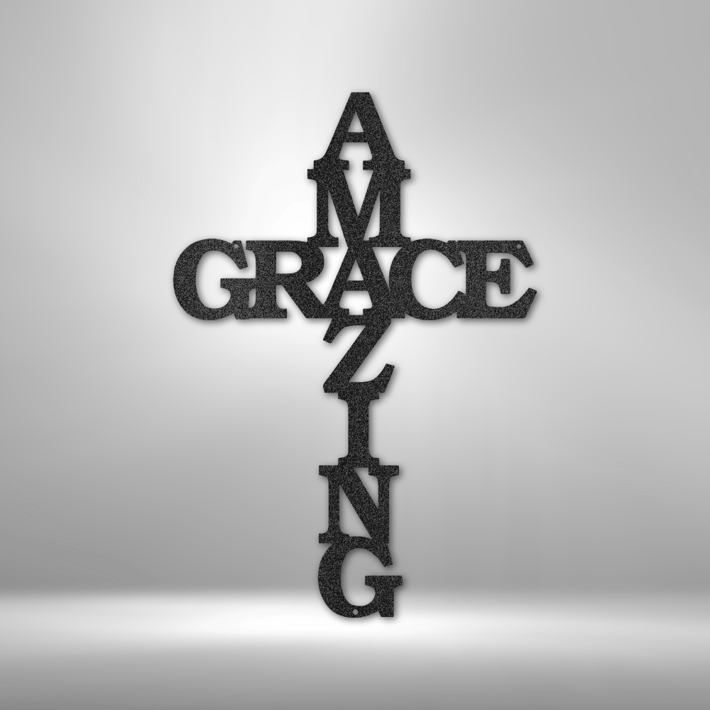 Amazing Grace Word Art Cross - Steel Sign - Sacred Stylz