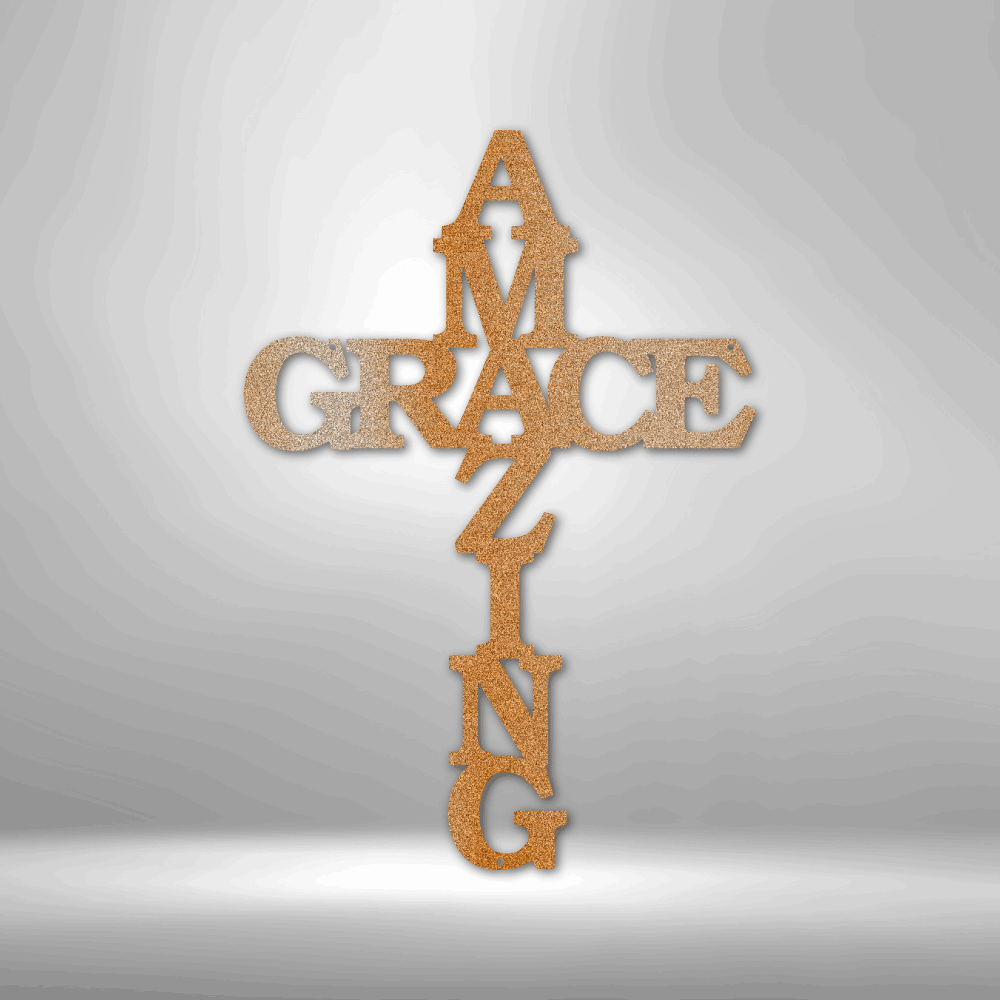 Amazing Grace Word Art Cross - Steel Sign - Sacred Stylz