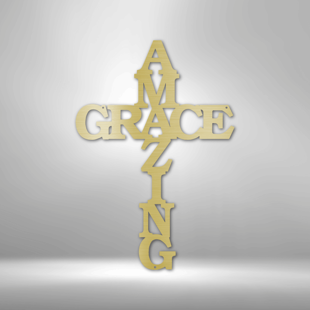 Amazing Grace Word Art Cross - Steel Sign - Sacred Stylz