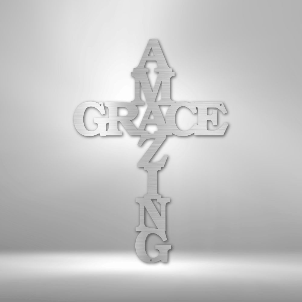 Amazing Grace Word Art Cross - Steel Sign - Sacred Stylz