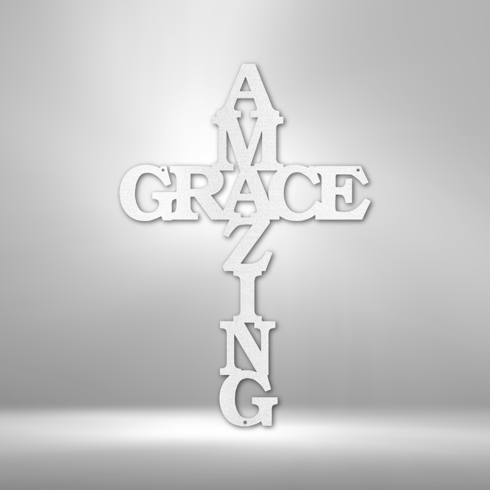 Amazing Grace Word Art Cross - Steel Sign - Sacred Stylz