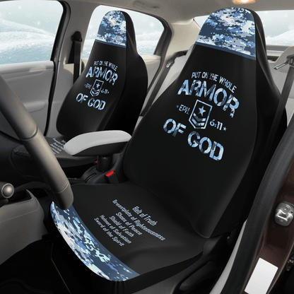 Armor of God Blue Camo Car Seat Covers - Divine Protection in Every Journey - Sacred Stylz