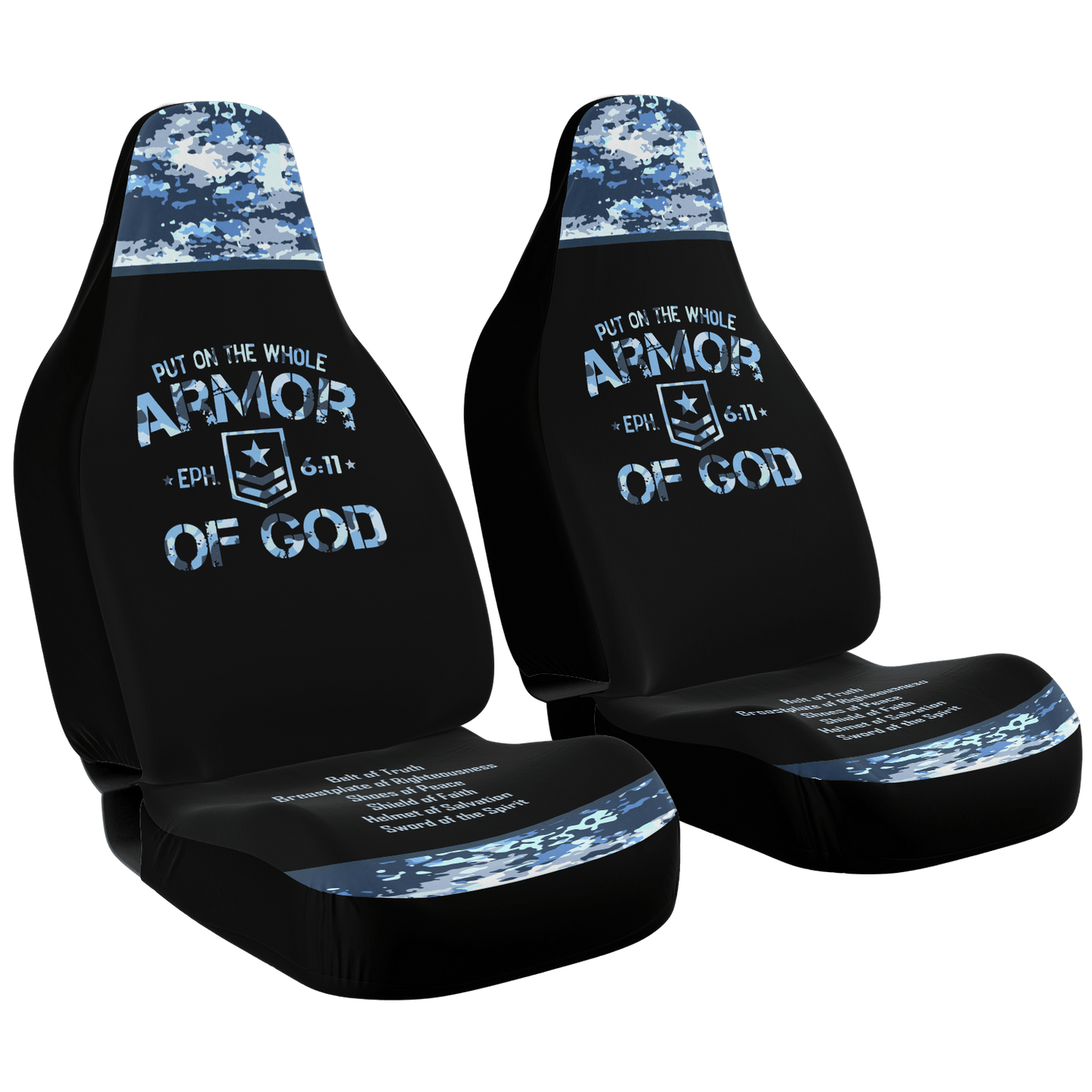 Armor of God Blue Camo Car Seat Covers - Divine Protection in Every Journey - Sacred Stylz