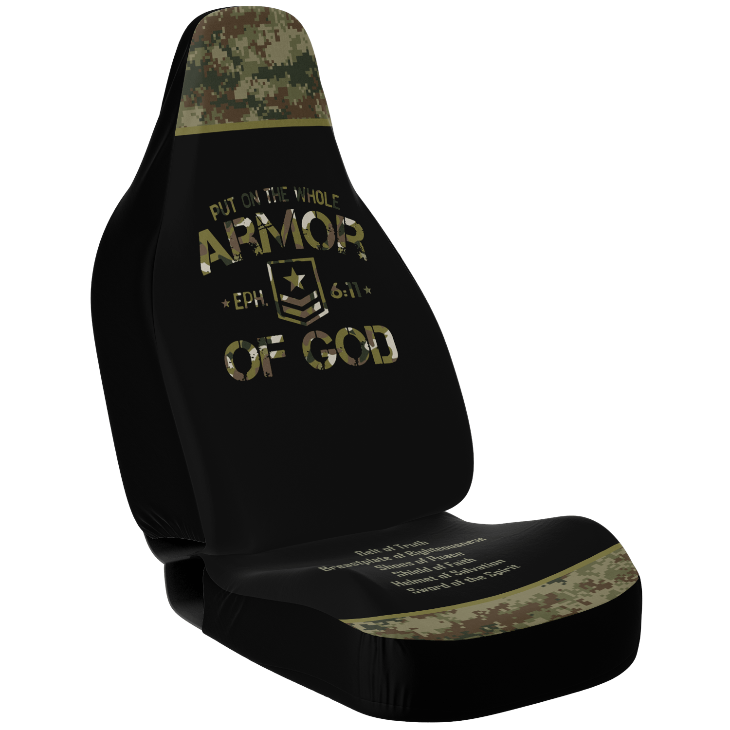 Armor of God Green Camo Car Seat Covers - Divine Protection in Every Journey - Sacred Stylz