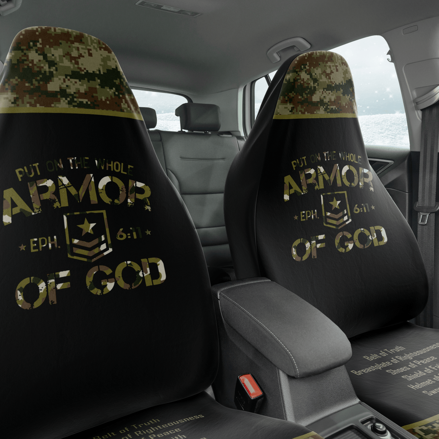 Armor of God Green Camo Car Seat Covers - Divine Protection in Every Journey - Sacred Stylz