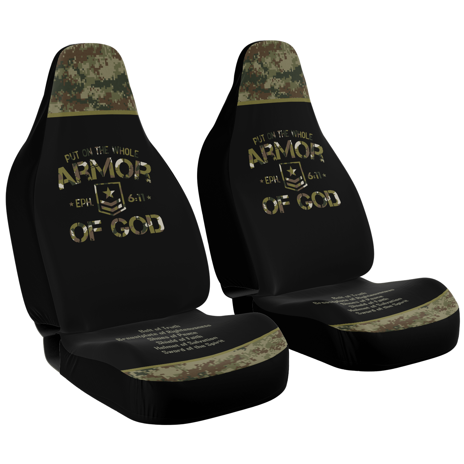 Armor of God Green Camo Car Seat Covers - Divine Protection in Every Journey - Sacred Stylz