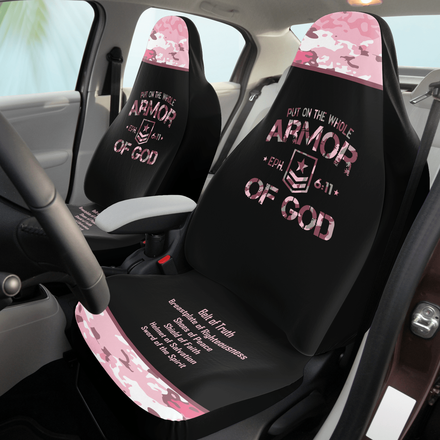 Armor of God Pink Camo Car Seat Covers - Divine Protection in Every Journey - Sacred Stylz