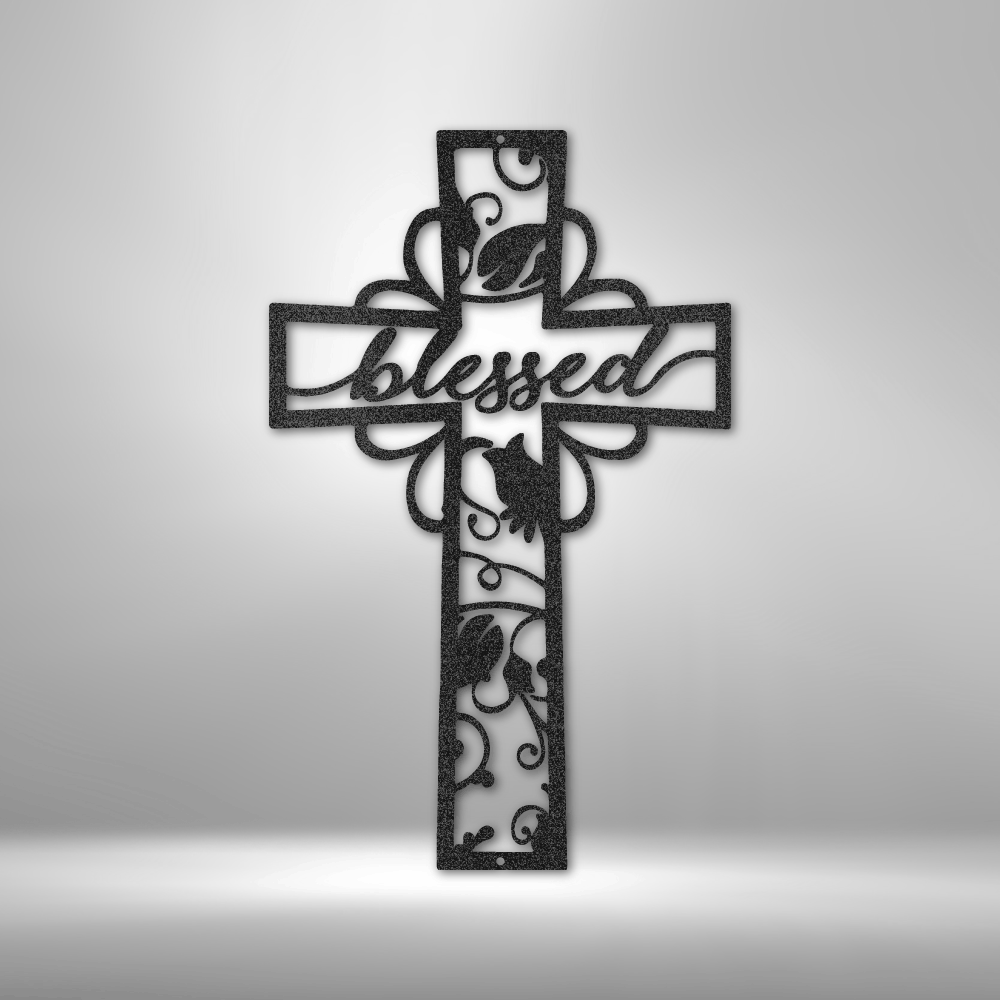 Blessed Cross Floral - Steel Sign - Sacred Stylz