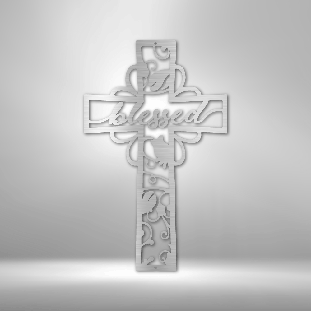 Blessed Cross Floral - Steel Sign - Sacred Stylz