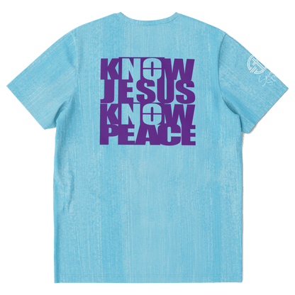 Know/No Jesus-Peace Shirt- Turquoise and Purple - Sacred Stylz