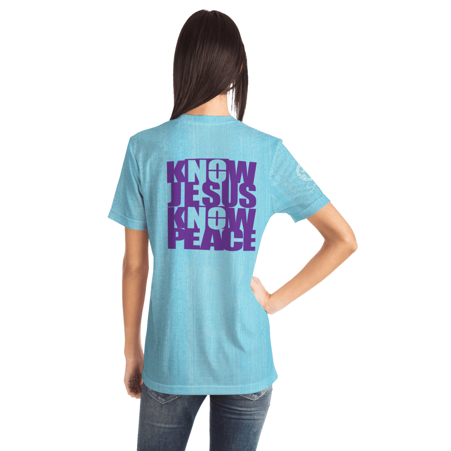 Know/No Jesus-Peace Shirt- Turquoise and Purple - Sacred Stylz