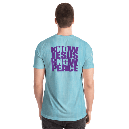 Know/No Jesus-Peace Shirt- Turquoise and Purple - Sacred Stylz