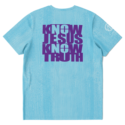 Know/No Jesus-Truth Shirt- Turquoise and Purple - Sacred Stylz