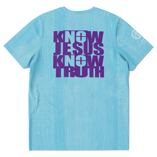 Know/No Jesus-Truth Shirt- Turquoise and Purple - Sacred Stylz