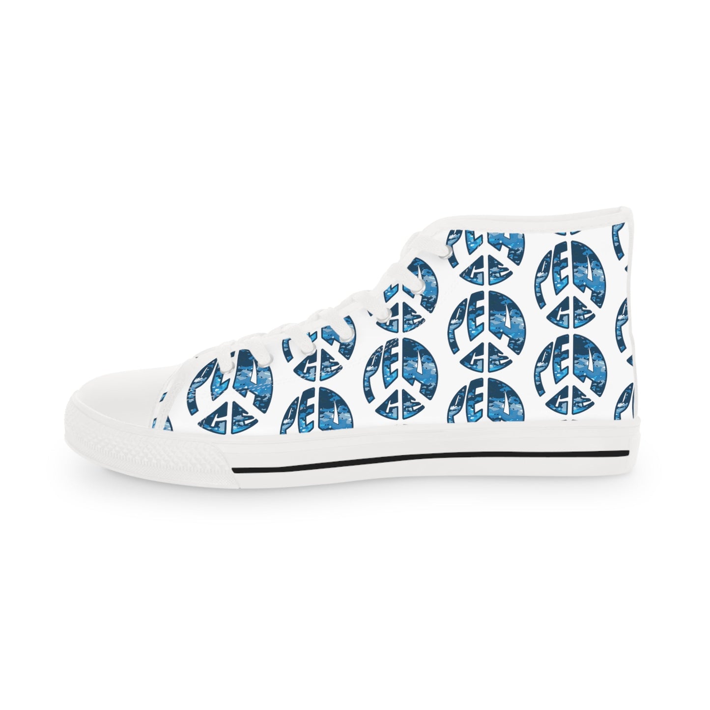 Shoes of Peace - Men's High Top Sneakers (Blue Camo Peace Design) - Sacred Stylz