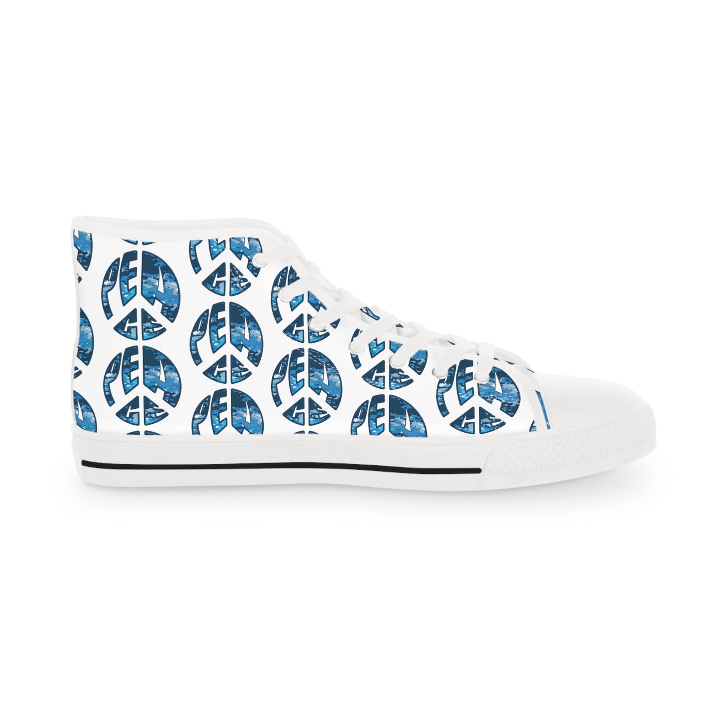 Shoes of Peace - Men's High Top Sneakers (Blue Camo Peace Design) - Sacred Stylz