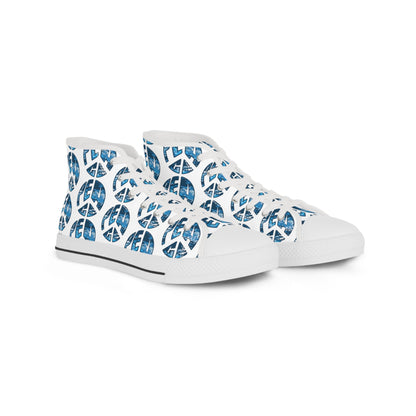 Shoes of Peace - Men's High Top Sneakers (Blue Camo Peace Design) - Sacred Stylz