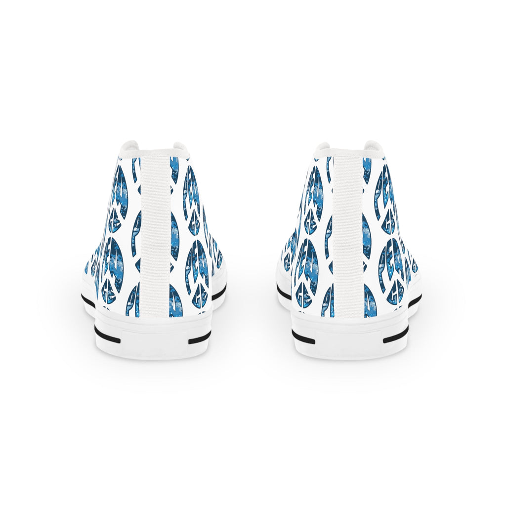 Shoes of Peace - Men's High Top Sneakers (Blue Camo Peace Design) - Sacred Stylz