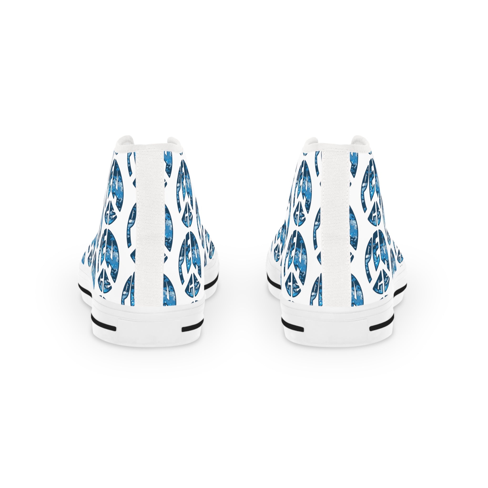 Shoes of Peace - Men's High Top Sneakers (Blue Camo Peace Design) - Sacred Stylz