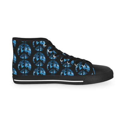 Shoes of Peace - Men's High Top Sneakers (Blue Camo Peace Design) - Sacred Stylz