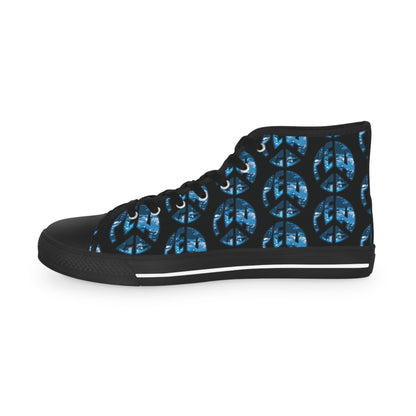 Shoes of Peace - Men's High Top Sneakers (Blue Camo Peace Design) - Sacred Stylz