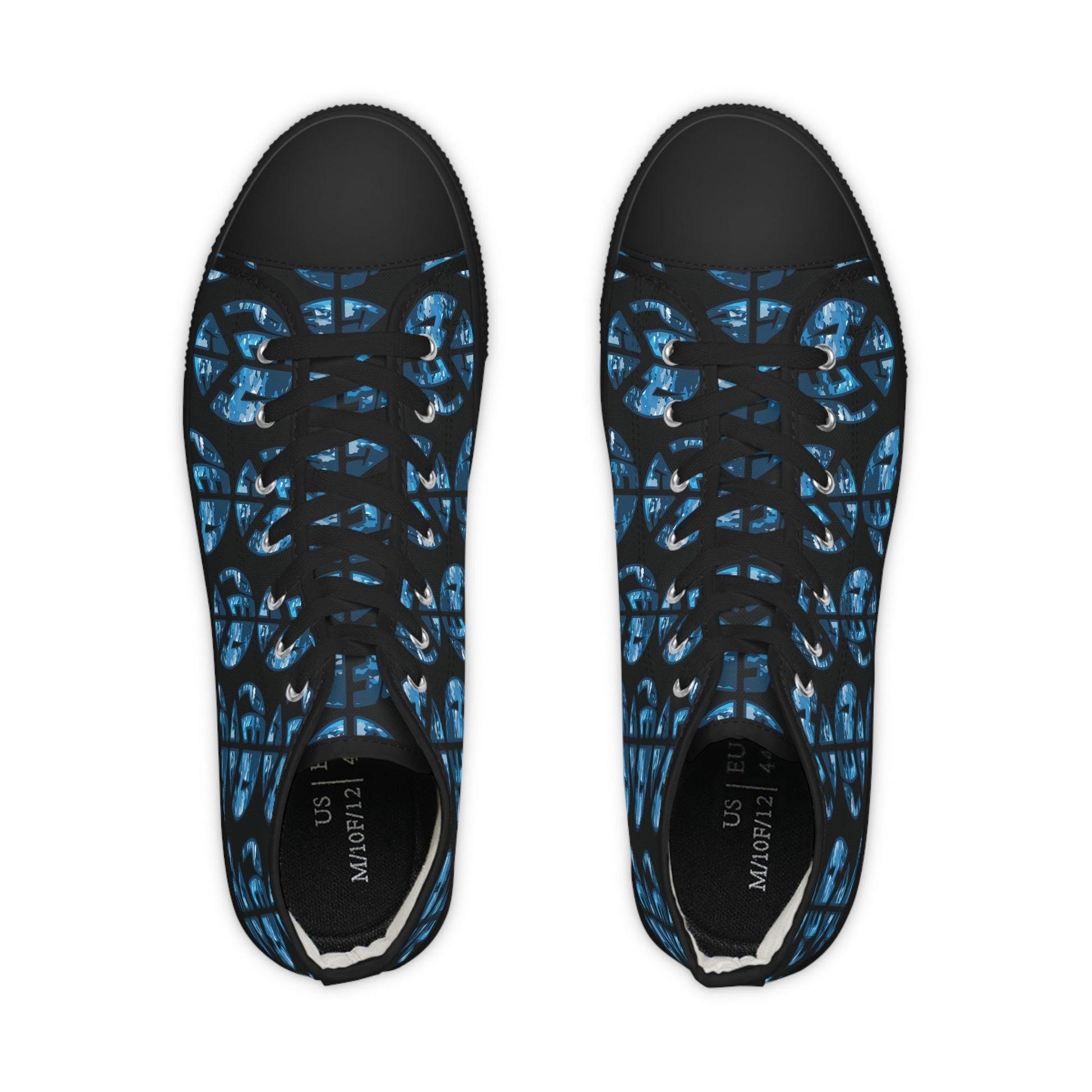 Shoes of Peace - Men's High Top Sneakers (Blue Camo Peace Design) - Sacred Stylz