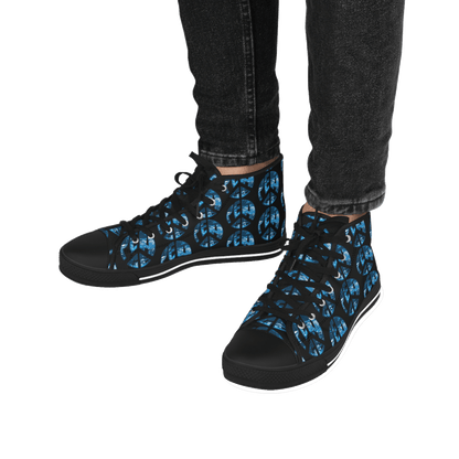 Shoes of Peace - Men's High Top Sneakers (Blue Camo Peace Design) - Sacred Stylz