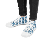 Shoes of Peace - Men's High Top Sneakers (Blue Camo Peace Design) - Sacred Stylz
