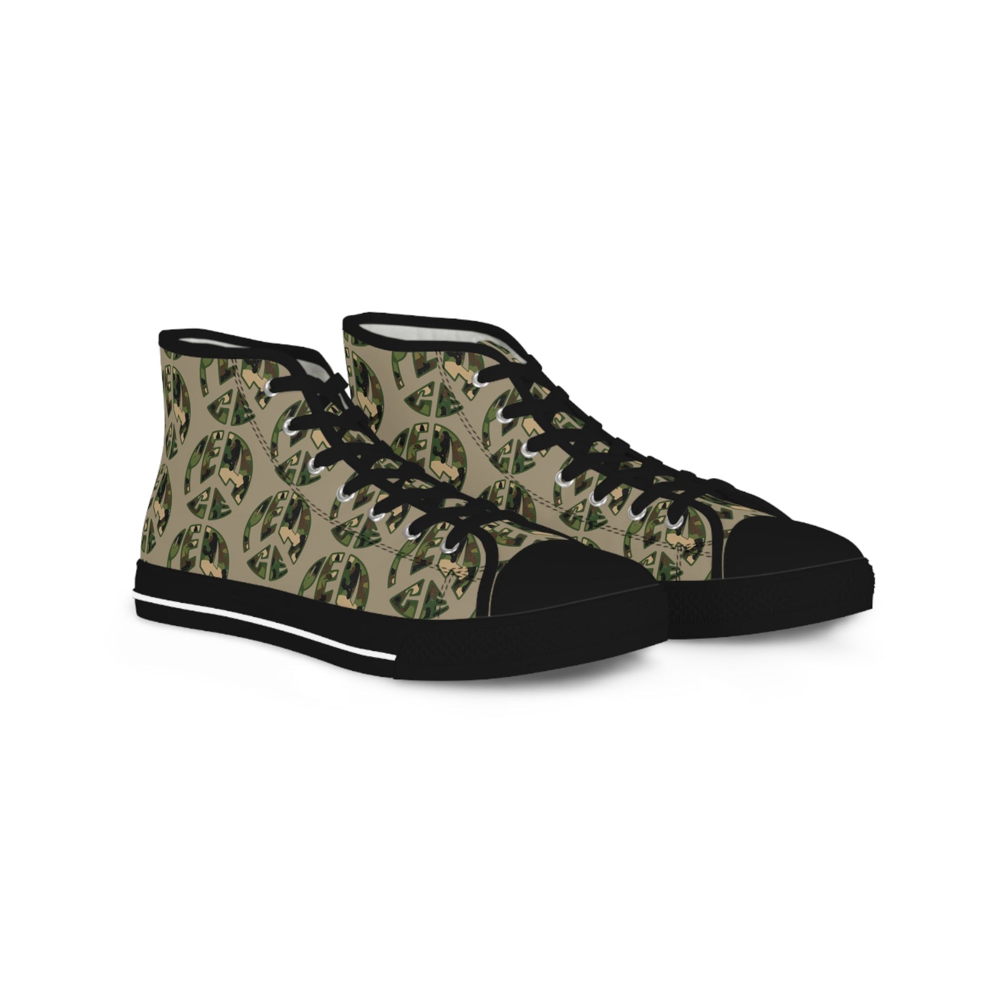 Shoes of Peace - Men's High Top Sneakers (Green Camo Peace Design) - Sacred Stylz