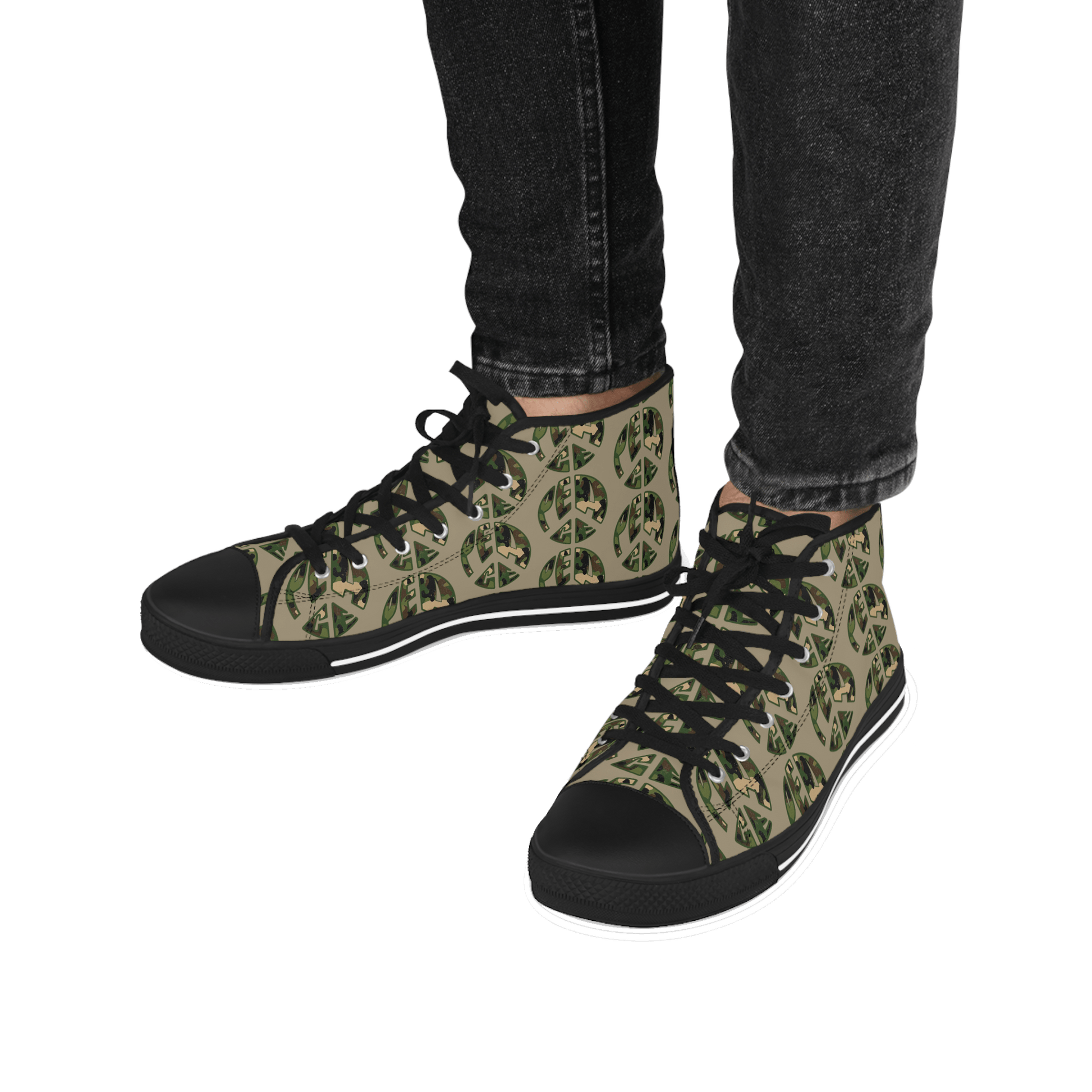 Shoes of Peace - Men's High Top Sneakers (Green Camo Peace Design) - Sacred Stylz