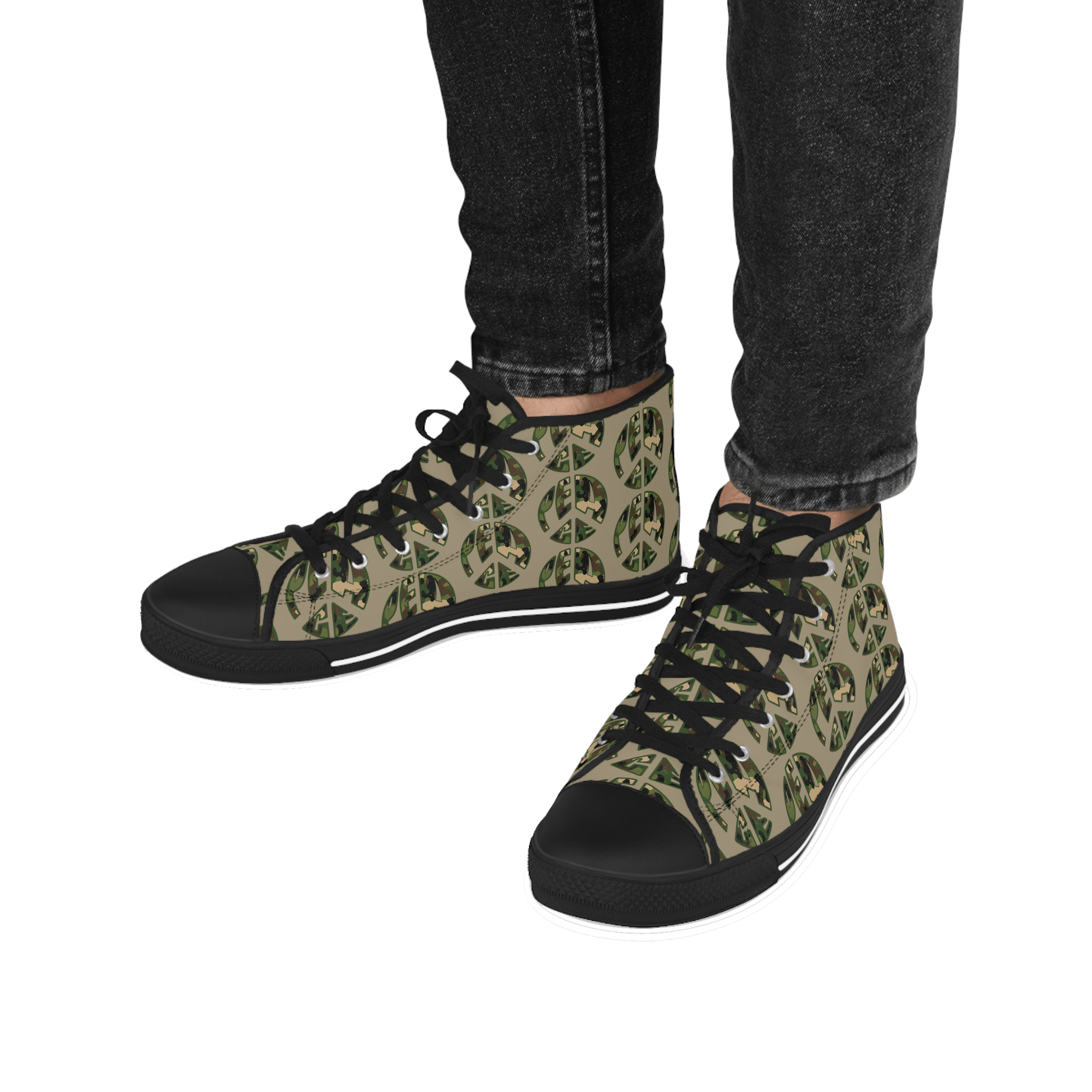 Shoes of Peace - Men's High Top Sneakers (Green Camo Peace Design) - Sacred Stylz