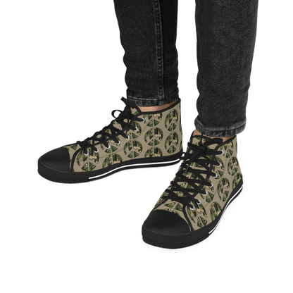 Shoes of Peace - Men's High Top Sneakers (Green Camo Peace Design) - Sacred Stylz