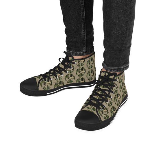 Shoes of Peace - Men's High Top Sneakers (Green Camo Peace Design) - Sacred Stylz