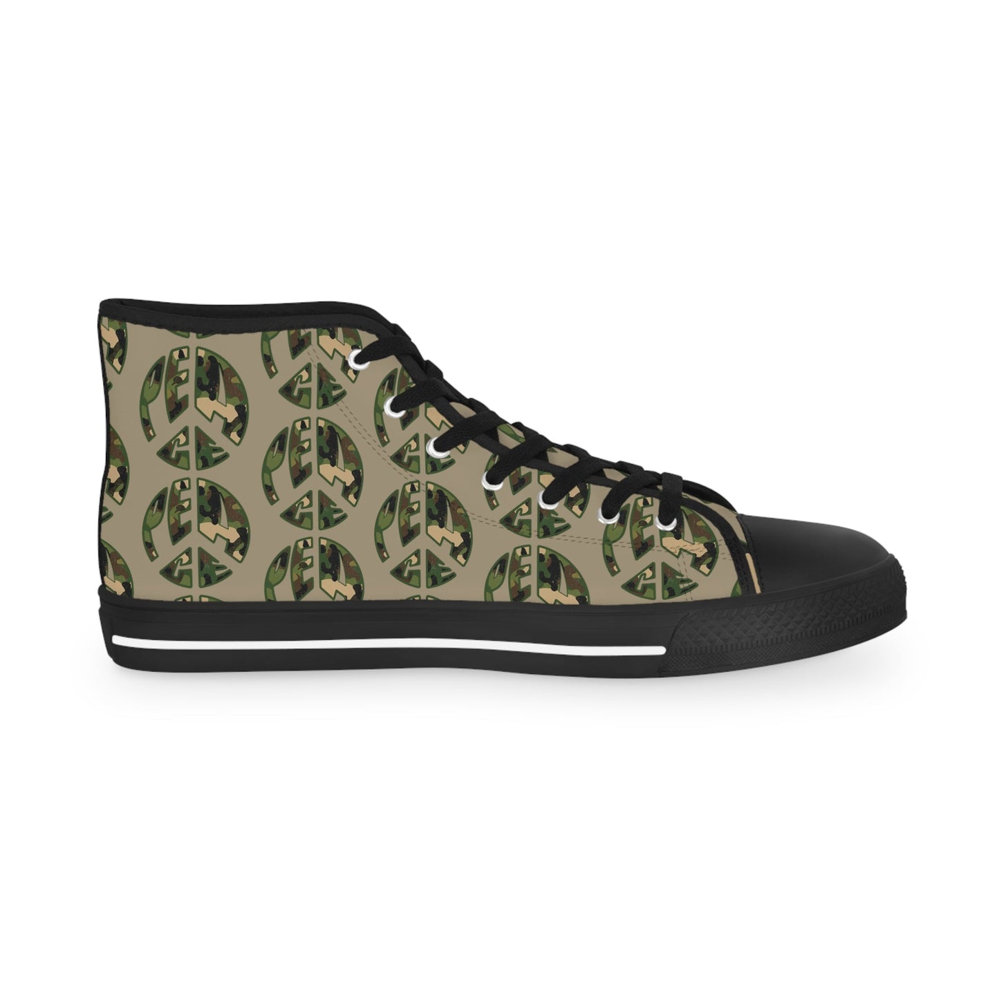 Shoes of Peace - Men's High Top Sneakers (Green Camo Peace Design) - Sacred Stylz