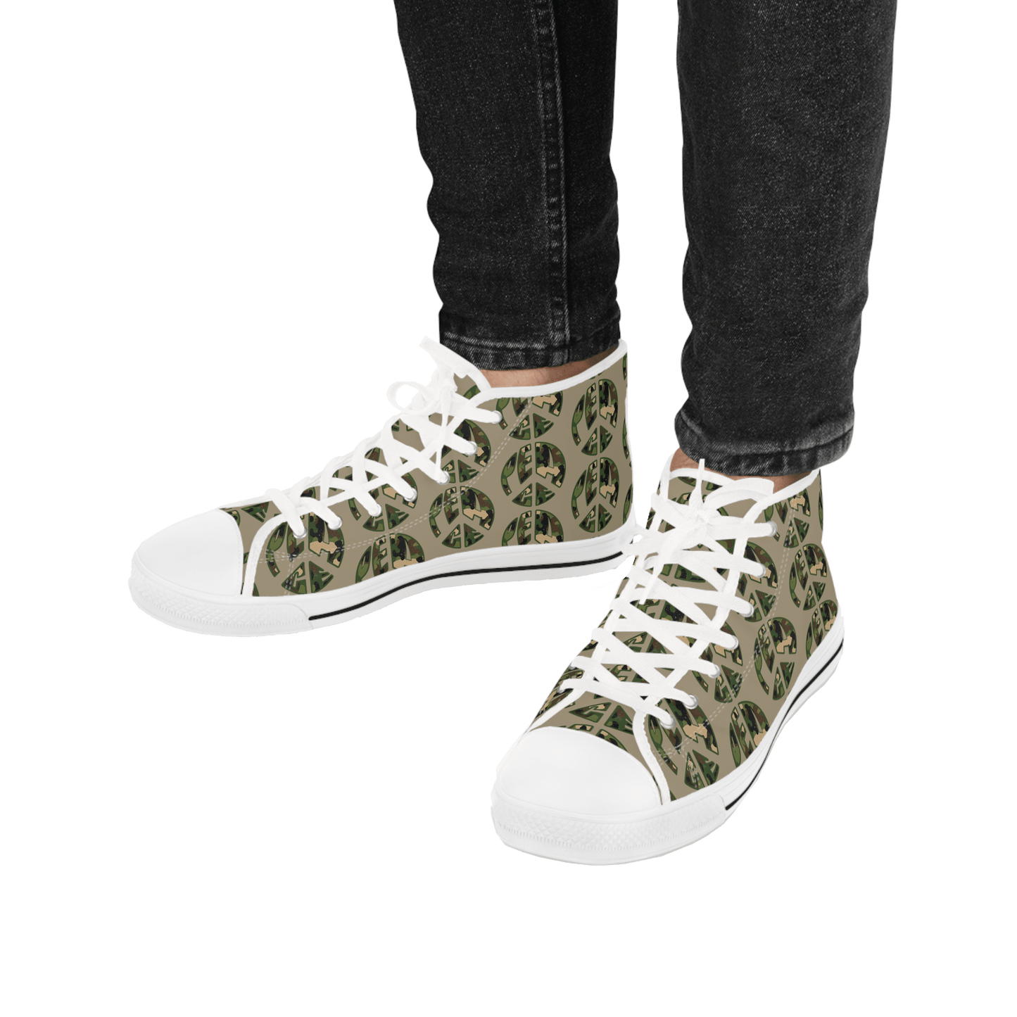 Shoes of Peace - Men's High Top Sneakers (Green Camo Peace Design) - Sacred Stylz