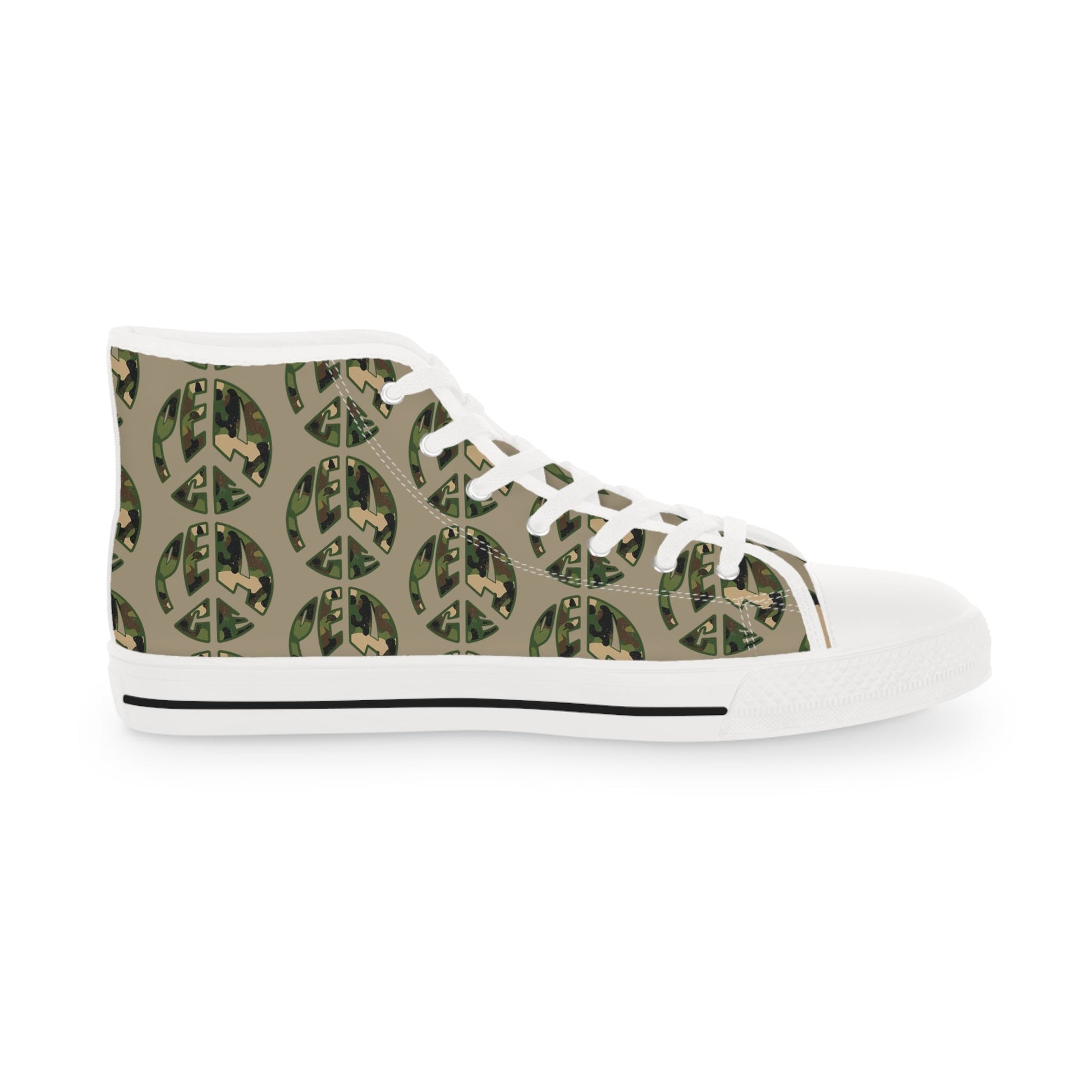 Shoes of Peace - Men's High Top Sneakers (Green Camo Peace Design) - Sacred Stylz