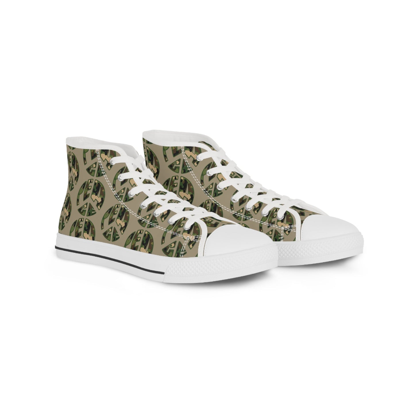 Shoes of Peace - Men's High Top Sneakers (Green Camo Peace Design) - Sacred Stylz