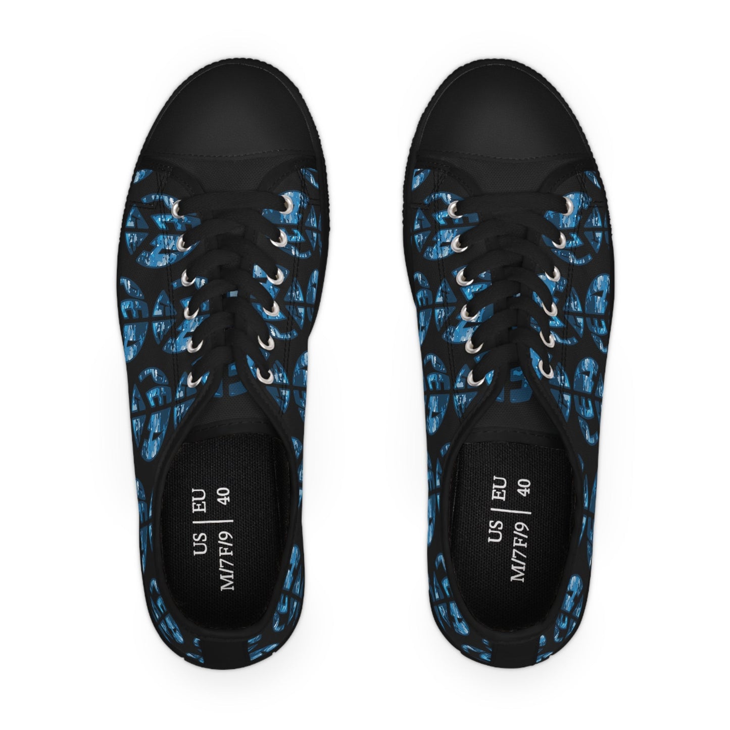 Shoes of Peace - Women's Low Top Sneakers (Blue Camo Peace Design) - Sacred Stylz