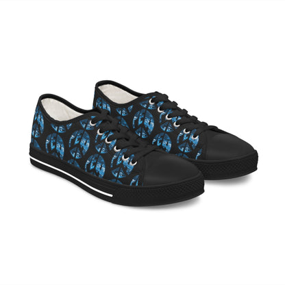 Shoes of Peace - Women's Low Top Sneakers (Blue Camo Peace Design) - Sacred Stylz