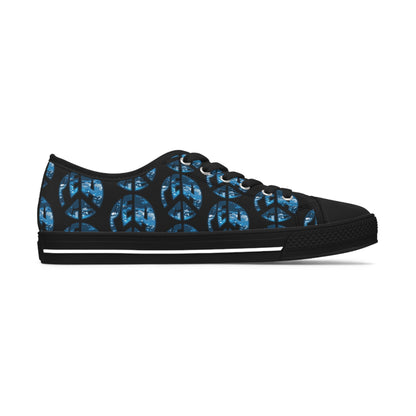 Shoes of Peace - Women's Low Top Sneakers (Blue Camo Peace Design) - Sacred Stylz